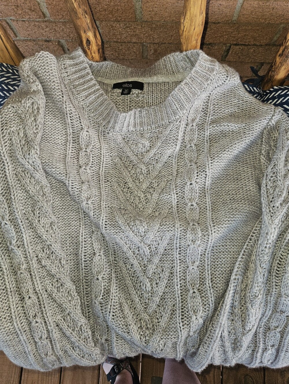 Ellos Light Gray Cable Knit Crewneck Sweater 4X